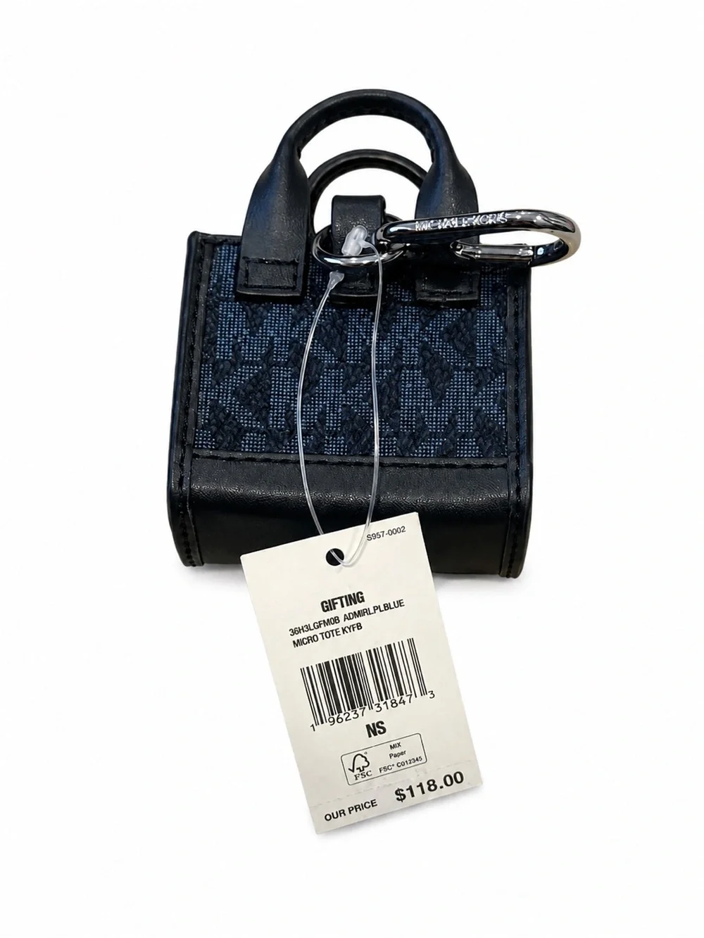 Michael Kors Black/Admiral Blue MK Logo Mini Tote Keychain